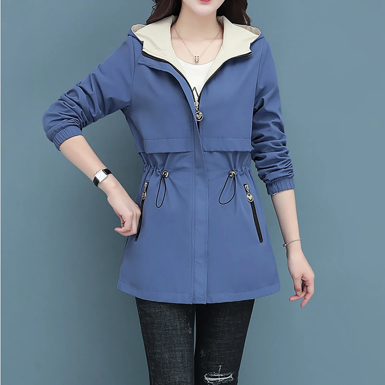 

Женская Двухсторонняя ветровка на молнии, с длинным рукавом