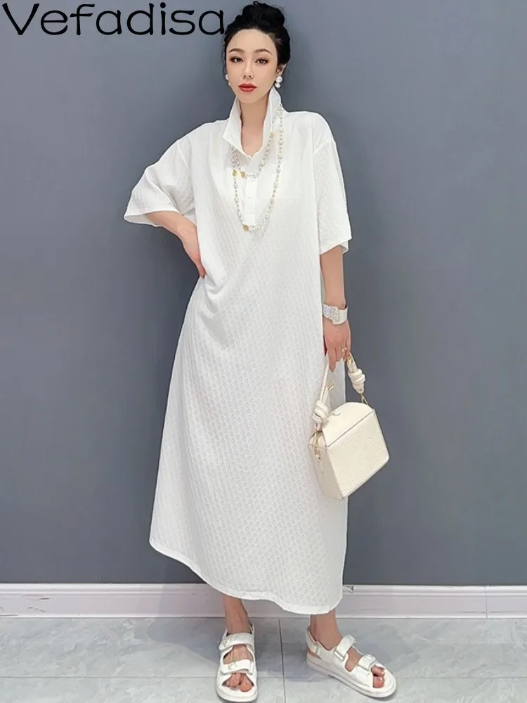 

Vefadisa 2023 Summer New Korean Solid Color Women Dress Large Size Casual White Long Length Dress Female ZXF050B