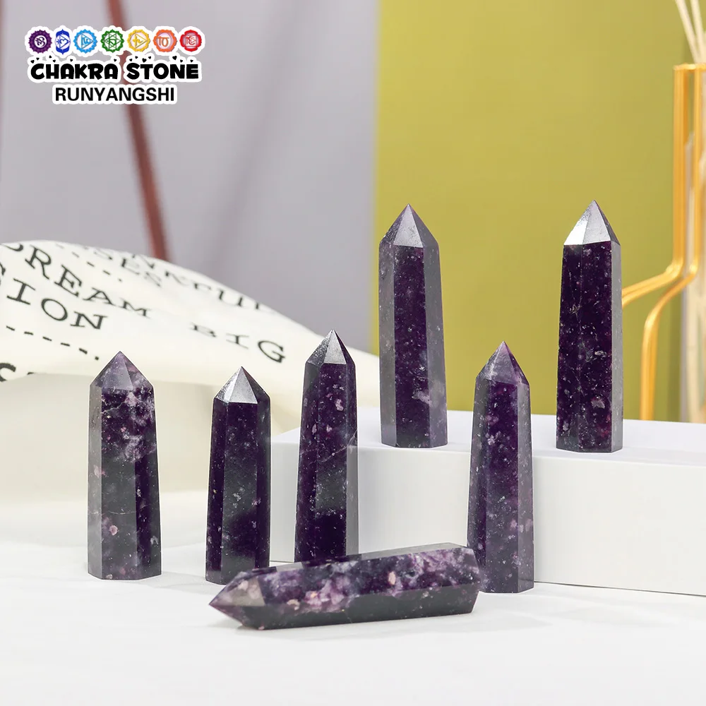 

Natural Dark Lepidolite Crystal Point Wand Healing Chakra Lilac Stone Purple Mica Obelisk Tower Prism Meditation Home Ornaments