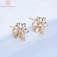 24254pcs 11mm 24k gold color brass with zircon snow stud earrings high quality diy jewelry findings accessories