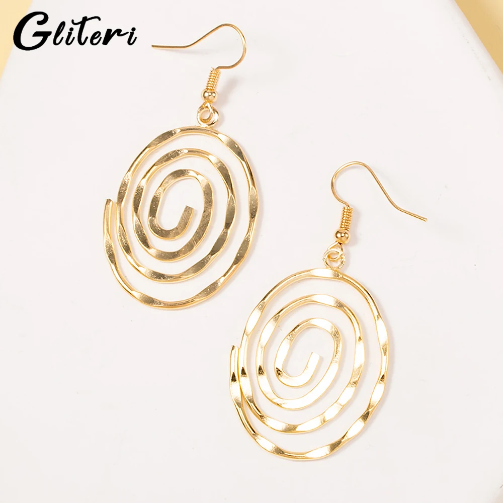 GEITERI 1Pair Hollow Round Spiral Earrings For Women Girls Gold Color Silver Color Geometric Drop Earring Fashion Jewelry Party