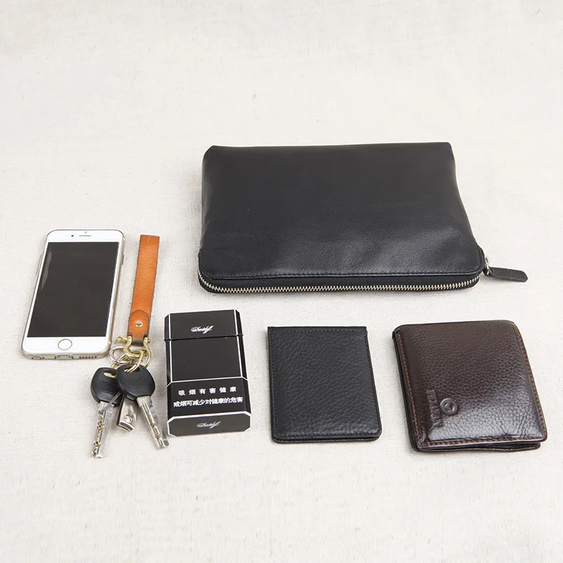 Business casual genuine leather men's clutch bag simple daily high quality natural soft first layer cowhide black phone wallet