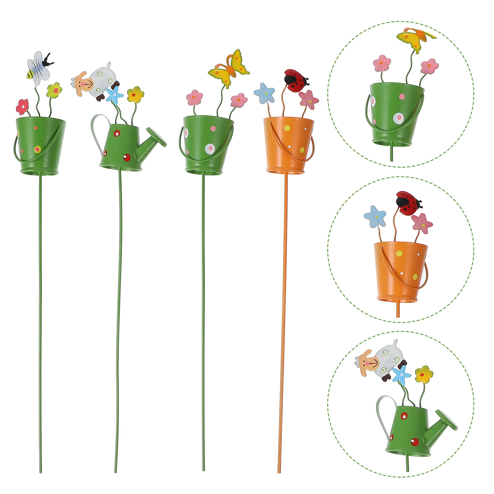 

4 Pcs Decoraciones Navideñas Para Exteriores Gardening Ornament Outdoor Artificial Plants Metal Stake Flowers Succulent Card