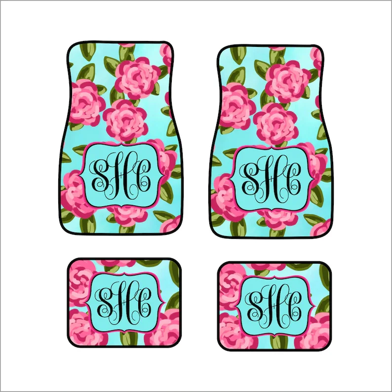 

Monogram Car Floor Mats Front Car Mats Rear Car Mat Custom Car Mats Personalized Car Gift Sweet 16 Gift Roses