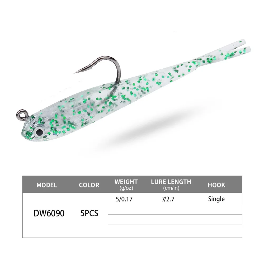 5 шт./лот мягкая рыболовная приманка с Т-образным хвостом 7 см г джиг-головками