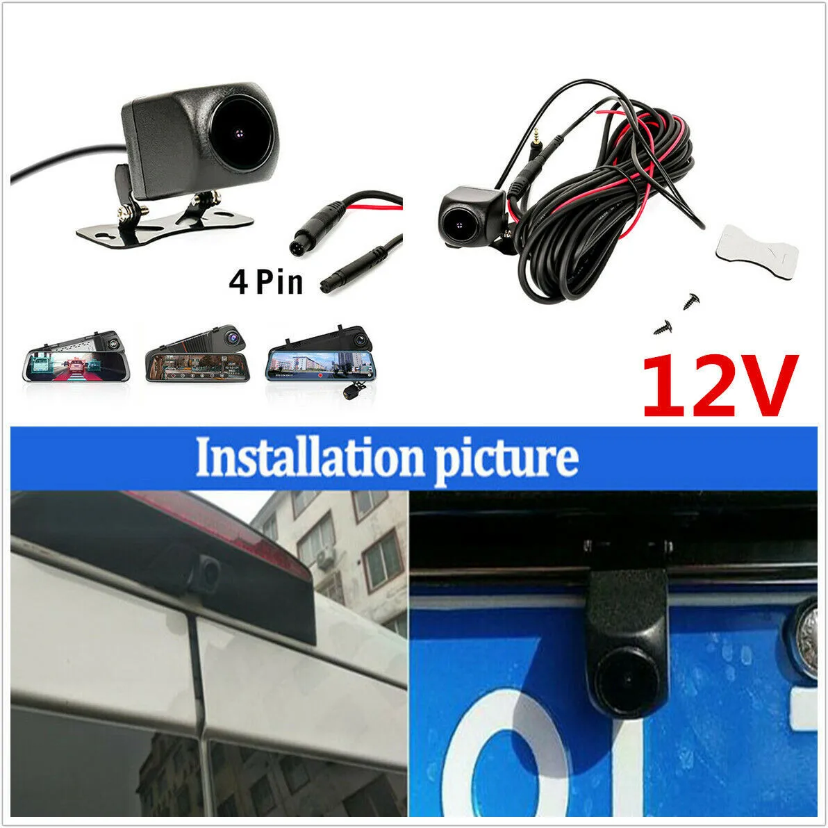 

Accessories Durable New Practical Set Rear View Camera SUV 1080P Auto IP67 4Pin Parking Reverse Waterproof 12V Kit