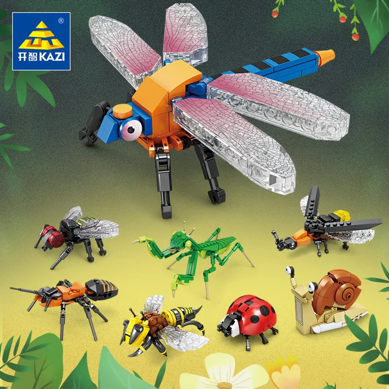 

Kai Zhi 80040-42 насекомые, животные, бабочки, стрекозы, сборка мужских и женских строительных блоков, игрушки, детская scienc