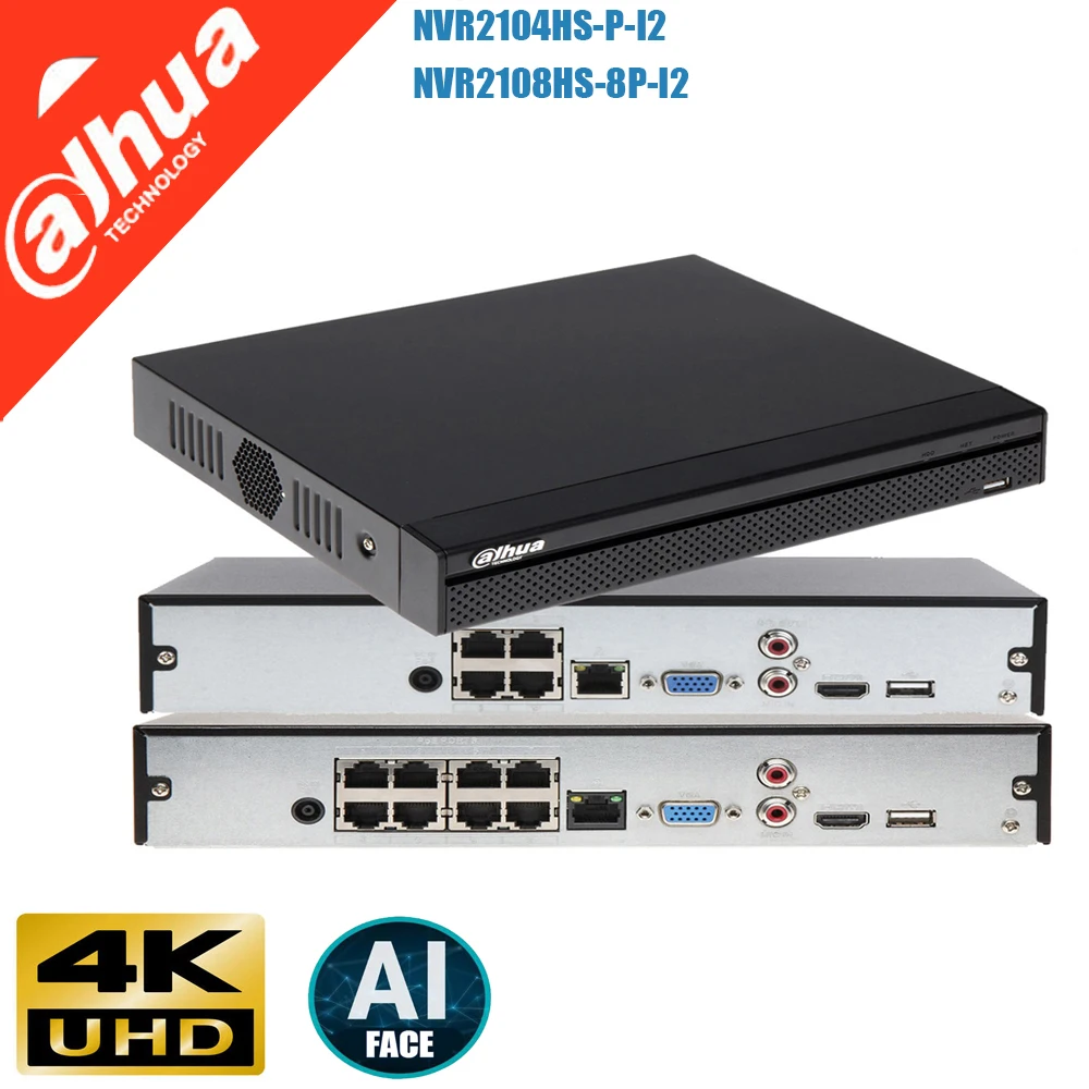 

Dahua mutil language DHI-NVR2104HS-P-I DHI-NVR2108HS-8P-I 8PoE AI face 4K H.265 NVR 12Mp resolution Network video recorder