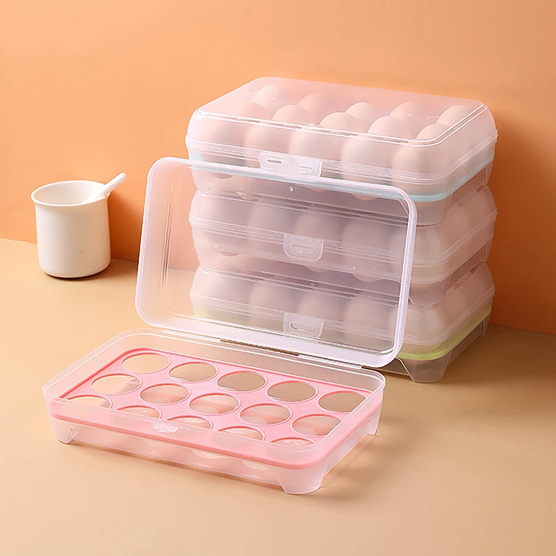 

15 Grids Egg Storage Box Egg Carton PP Case Egg Box Tray with Lid Drawer Refrigerator Cases Compartment Storage Egg Rack Support