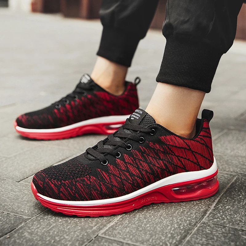 Men's Sports Shoes Knitted Breathable Women's Sports Running Shoes Air Cushion Outdoor Fashion Casual Couples Fitness Shoes