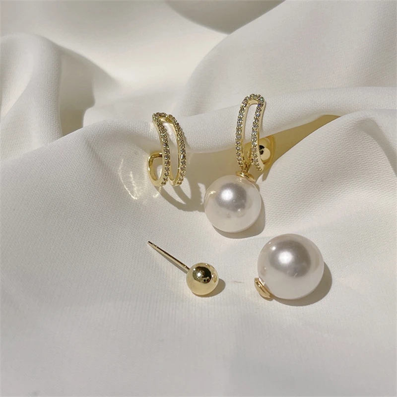 

New personality fashion design zircon earrings for women light luxury web celebrity temperament tassels pearl earrings for women