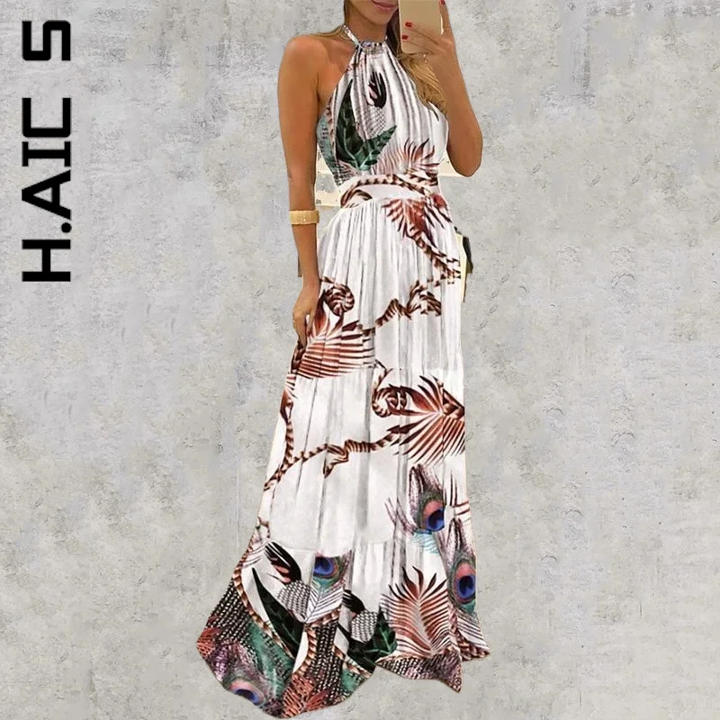 

Женское длинное платье в горошек, с открытой спиной и лямкой на шее