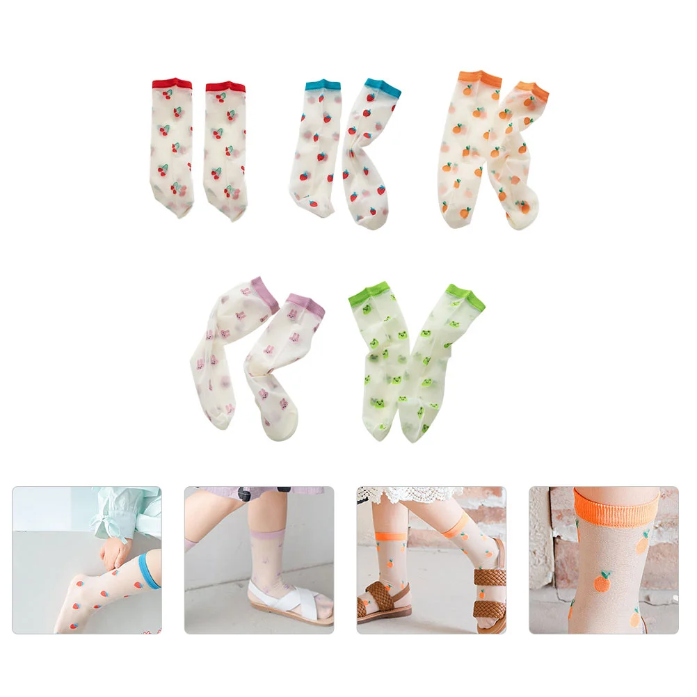 

5 Pairs Young Kids Socks Breathable Ice Silk Stockings Summer Spring Socks