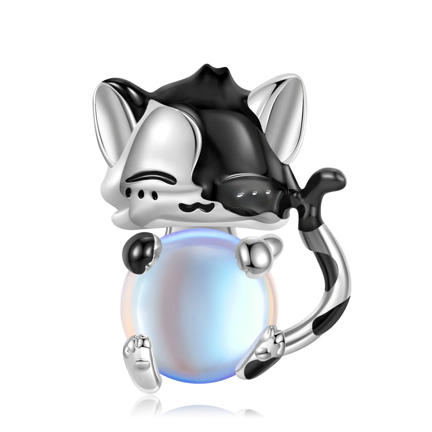 

Cute Black&White Cat European Sterling Silver S925 DIY Charm For Original Women Bracelet Necklace Chain Jewelry