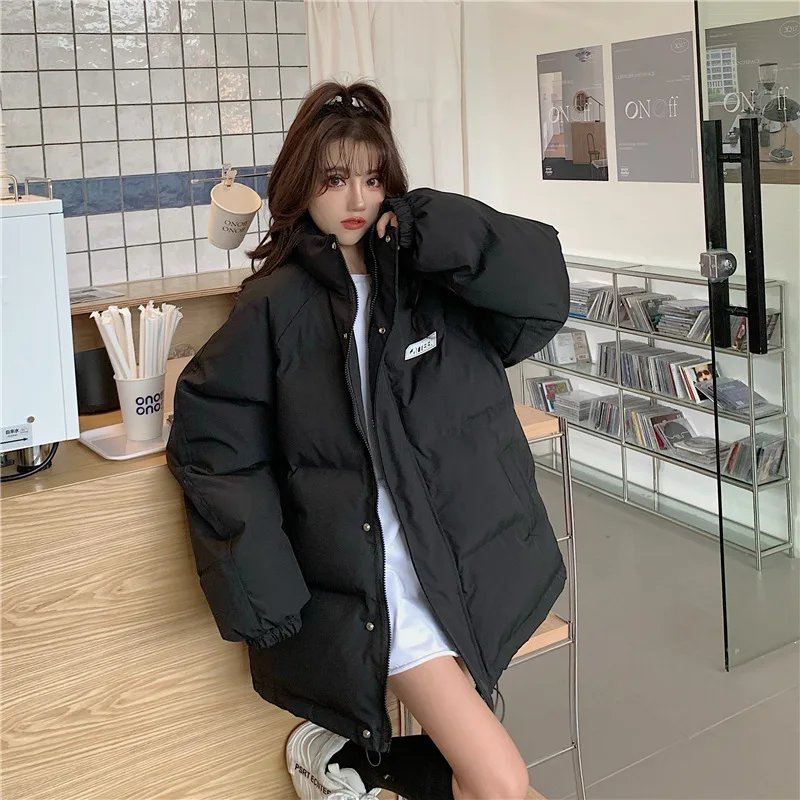 Women Oversize Thick Warm Cotton Zipper Solid Color High Waist Long Sleeve Jacket with Pocket New Long Hooded Winter Down Coat