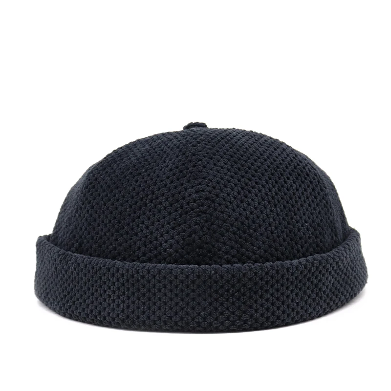 Brand Men's Brimless Docker Hat Spring Atutumn Knitted Beanie Cap Rolled Cuff Harbour Hats Sailor Fisherman Landlord Hat images - 6