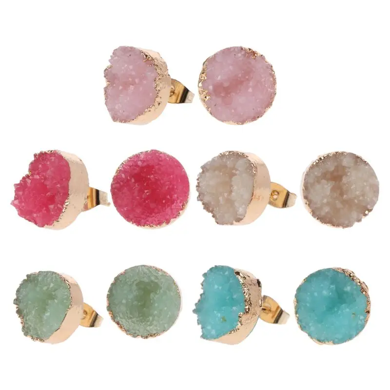 

Druzy Stone Stud Earrings Women Irregular Natural Quartz Geode Crystal Jewelry