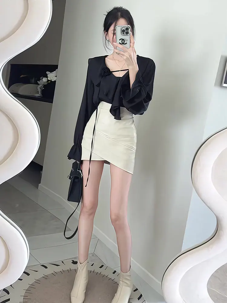 Корейская серия Pure Desire женские рубашки с v-образным вырезом и длинными рукавами