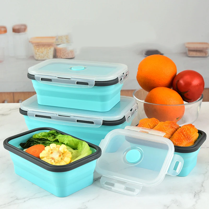 

4Pcs 350/500/800/1200ml Silicone Microwave Lunch Box Portable Food Storage Container Home Office Portable Bento Box Eco-Friendly