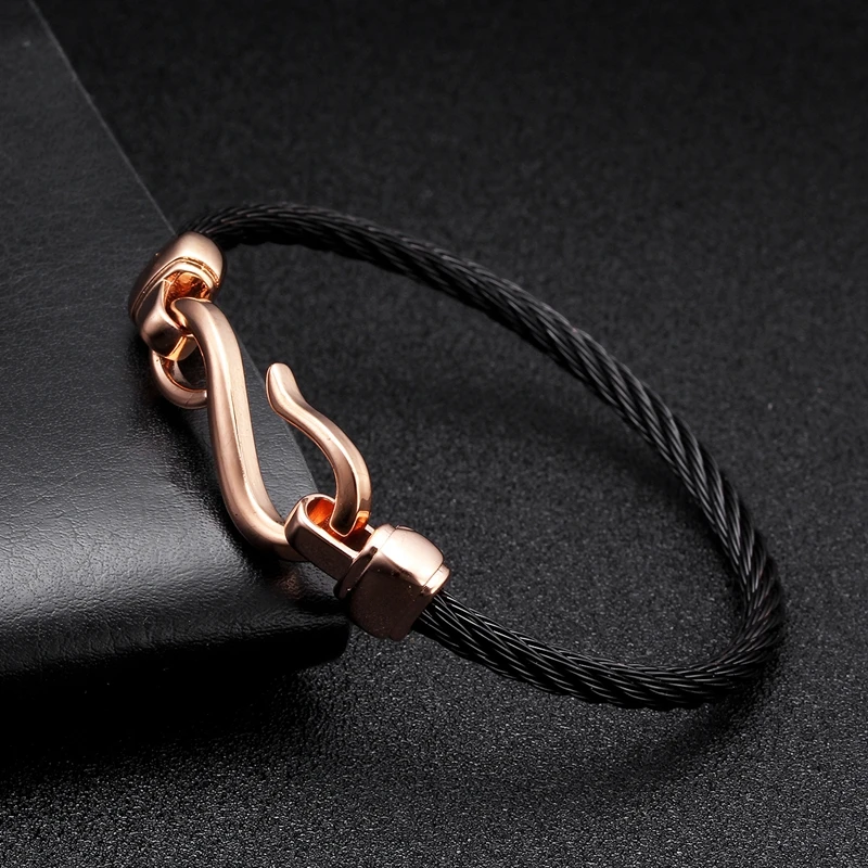 

Vintage Charm Men Women Hook Cuff Bracelets Black Stainless Steel Braided Mesh Surface Charm Anchor Bracelet Bangles