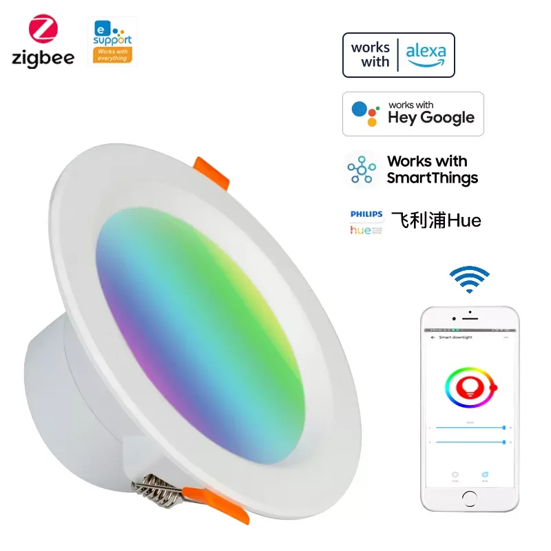 

Zigbee Smart Downlight RGBCW Led Recessed Ceiling Light EWeLink SmartThings APP/Voice Remote Control Work With Alexa Google Home