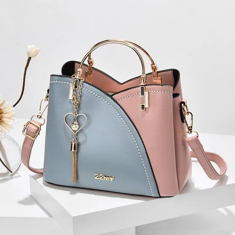 

Женская сумка, цветная комбинированная сумка, новая модная универсальная сумка из искусственной кожи на одно плечо с косыми лямками, 2023