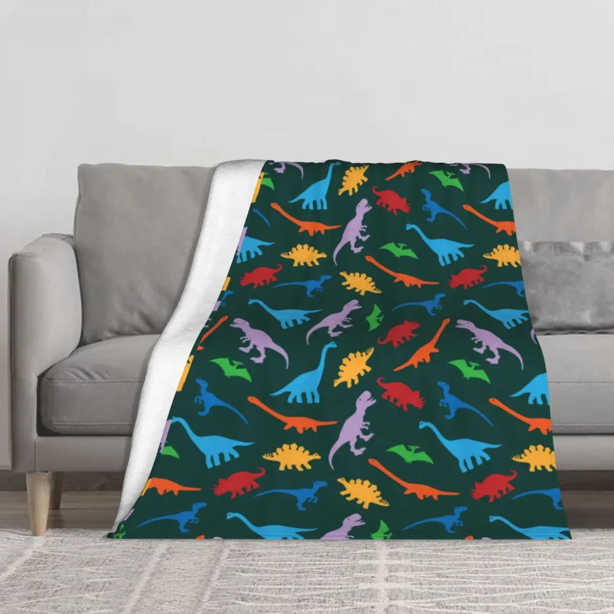 

Animal Silhouette Blanket Colorful Dinosaur Print Winter Warm Beds Throw Blanket Fluffy Custom Blankets