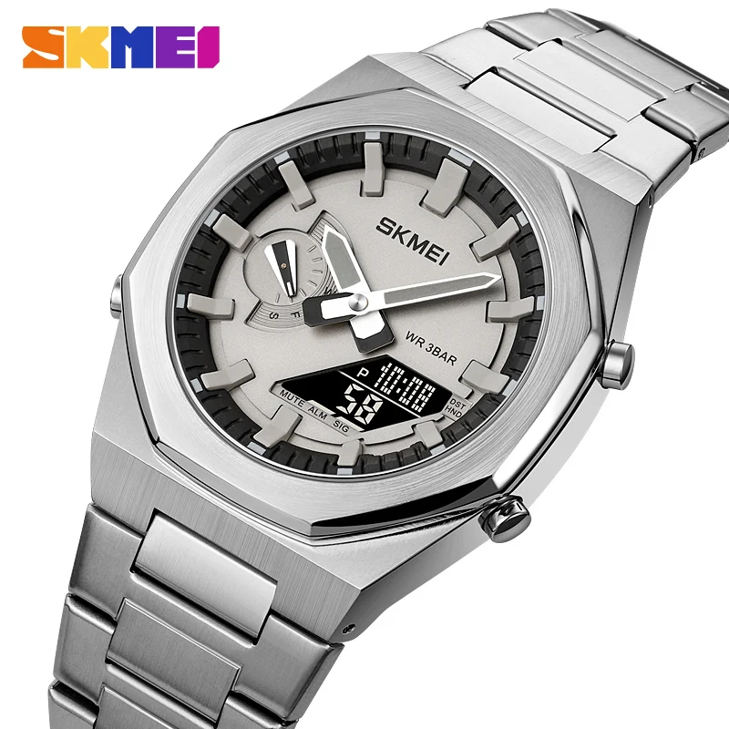 

SKMEI Luxury Brand Men's Wrist Watch Dual Display Digital Sport Watches For Man Steel Strap Quartz Clock Male Relogio Masculino
