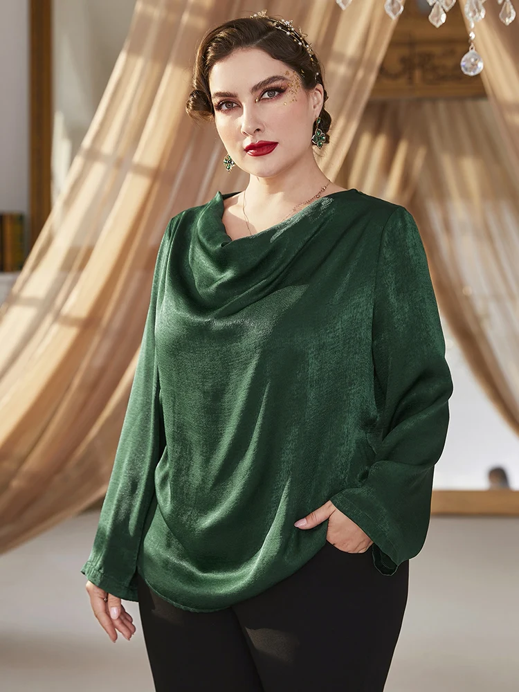 

TOLEEN Cheap Fashion Solid Women Blouse Plus Size Tops 2022 New Autumn Winter Green Casual Elegant Loose Oversize Shirt Clothing