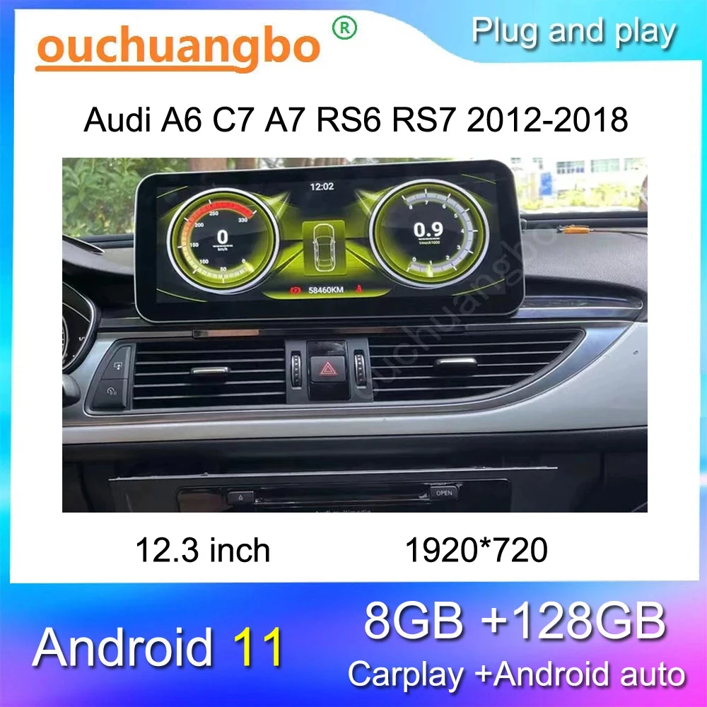 

Ouchuangbo multimedia radio for 12.3 inch audi A6 C7 S7 S6 A7 RS6 RS7 android 11 stereo caprlay gps all in one media player