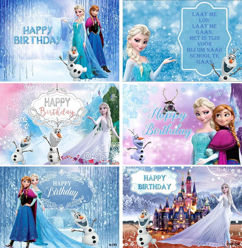 

Disney Frozen Elsa Anna Backdrop Girls Birthday Party Background Snow Queen Castle Princess Photography Decoration Props