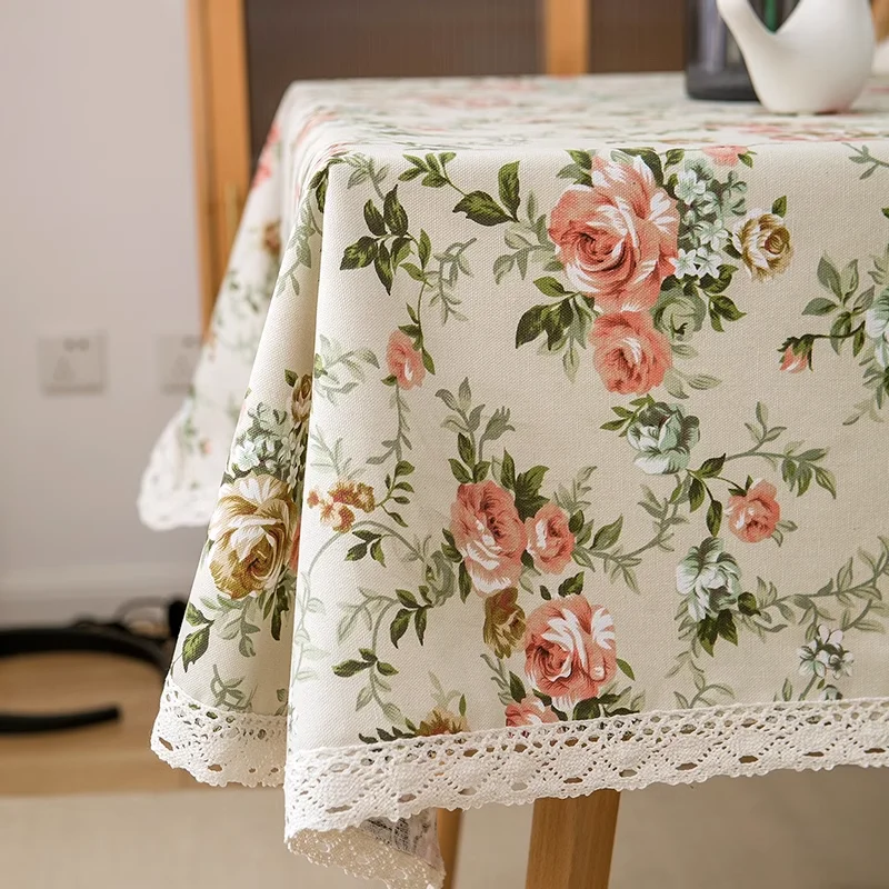 

Floral Lace Cotton Linen Tablecloth Pastoral Table Cover Good Fabric Dining TableCloth Comfortable Option Fashionable Desk Mats