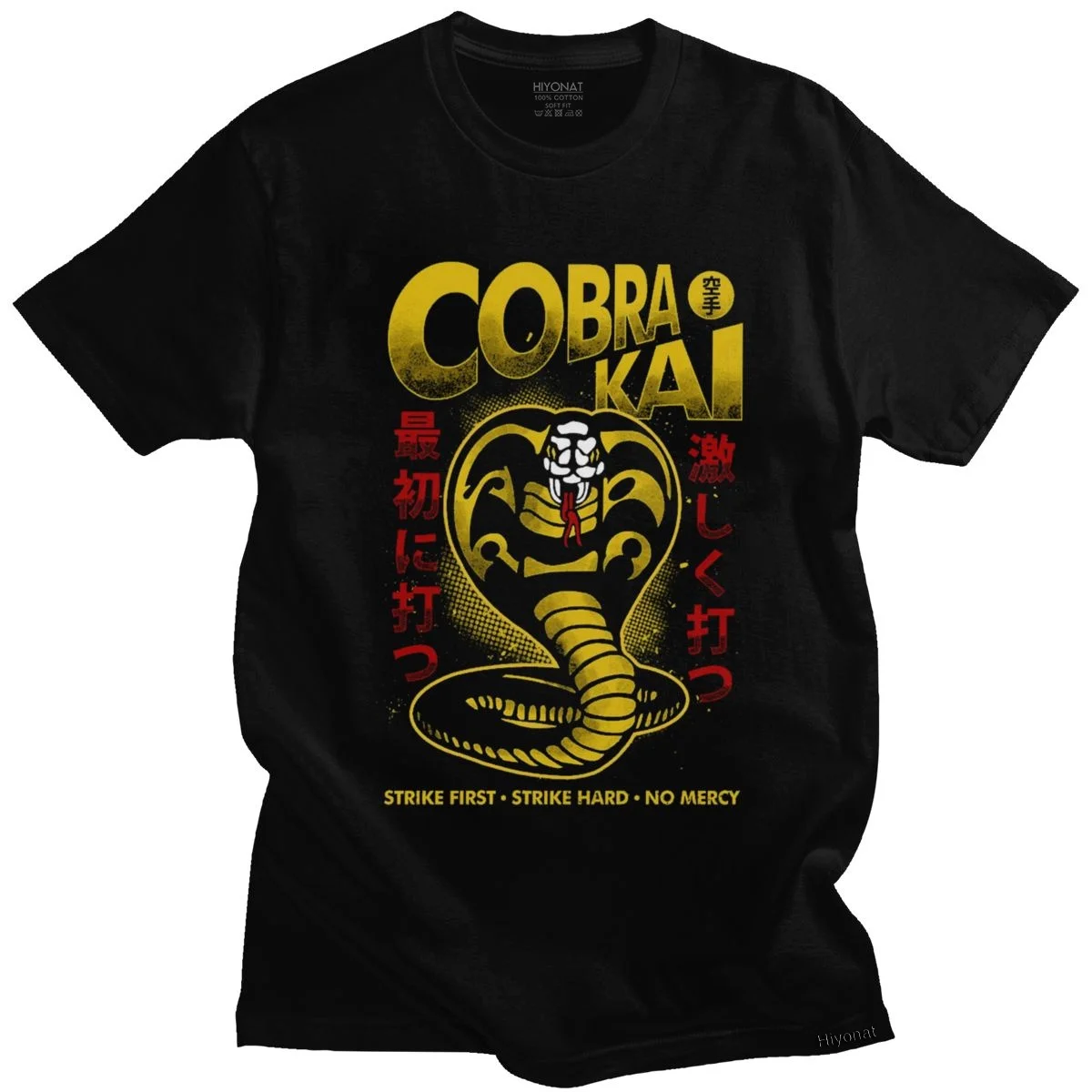 

Classic Vintage Cobra Kai Tshirt Men Short Sleeves Strike Hard Strike First No Mercy T Shirt Soft Cotton Snake Tee Top Clothes