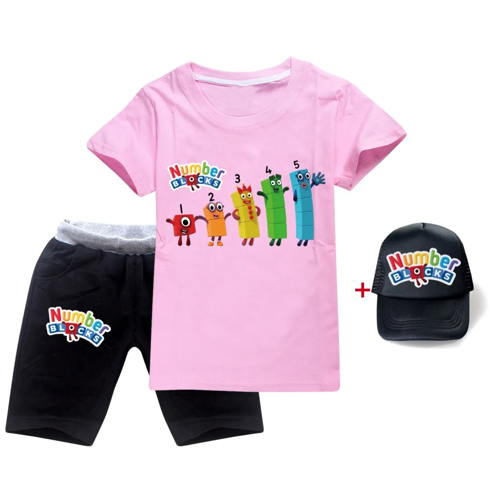 New Summer Toddler Girls Number Blocks Clothes 2pcs Outfits Kids Clothes Girl Tracksuit Suit For boys Children Clothing Sets+cap