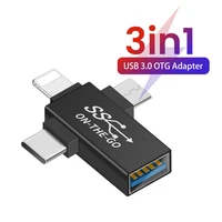 3in1 otg adapter 10gbps converter micro usbtype c8 pin male to usb 3 0 female otg adapter for iphone 13 12 max ipad u disk