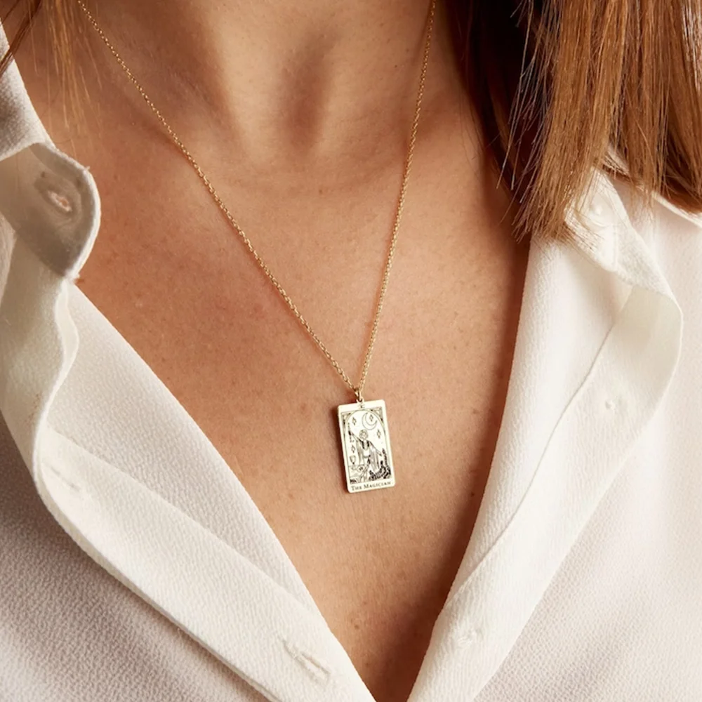 

Womens Exquisite Tarot Card Necklace Stainless Steel Constellation Star Necklace for Female Square Pendants Charm Jewelry Gifts