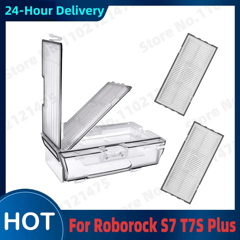 

New Dust Box With Filter Parts For Roborock S7 S70 T7S Plus S75 Robot Vacuum Cleaner Dustbin Washable Hepa Filter Accessories