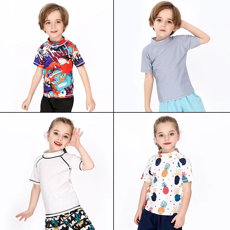 Swimsuit Boy Girl Swiming T Shirt Short Sleeve Children's Rashguard Baby Toddler Kids Bathing Suit Summer Beach Anti-UV Swimwear