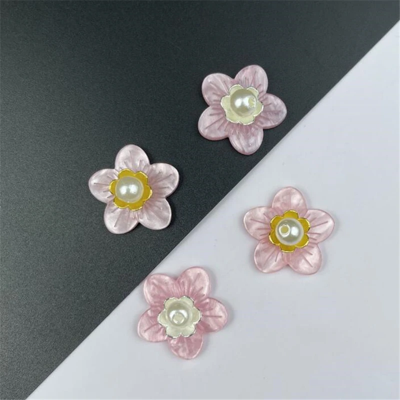 20Pcs/Lot Acetic Acid 20MM Pink Flower Beads Torus Petals Spacer Beads Charm Connectors Diy Hair Jewelry Making Resin Acessories