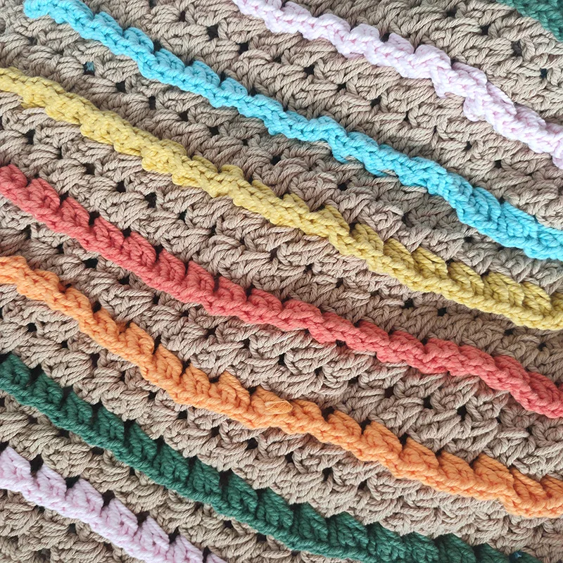 Handcrafted Hollow Handbag: Unique Striped Tote Bag with Woven Design