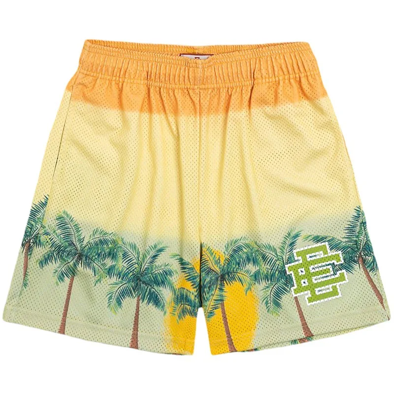 

Mens EE Basic Shorts Summer Beach Coconut Palms Khaki Running Fitness Breathable Quick Dry Gym Workout Male Mesh Shorts