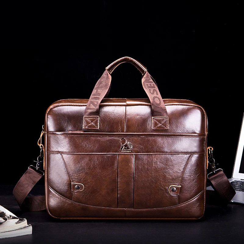 Men's Genuine Leather Business Briefcase High Quality Leather Handbag Casual Shoulder Messenger Bag Large Capacity Laptop Bag