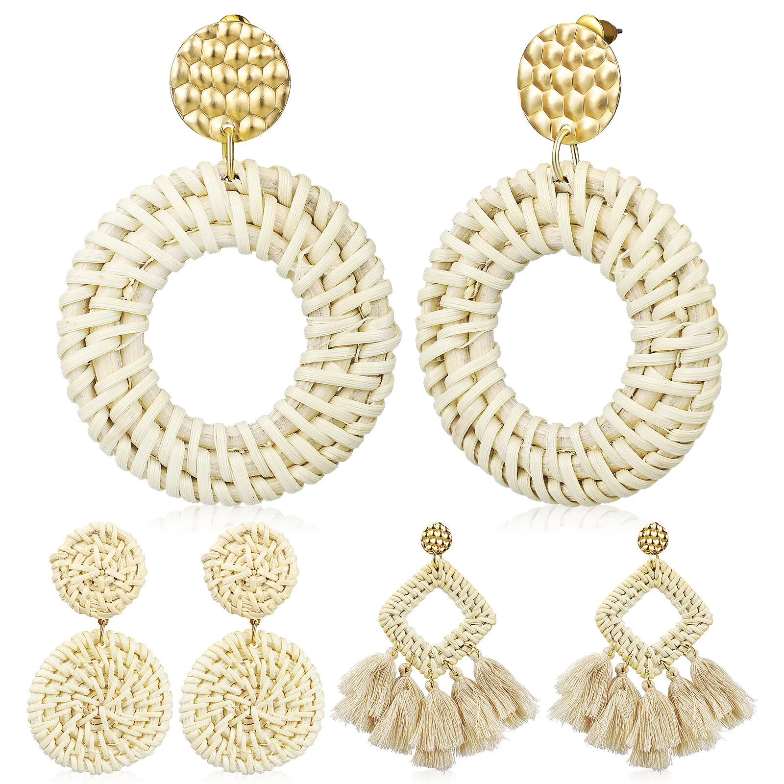 

Rattan Drop Earrings Women Straw Woven Pendant Statement Hook Fashion Braid Wrap