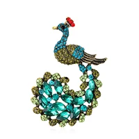 peacock brooch pins for women green crystal rhinestone retro animal bird brooches accessories party jewelry