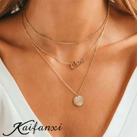 kaifanxi custom name stainless steel jewelry ball beads chain necklace gold disc multilayer necklace for women choker gift