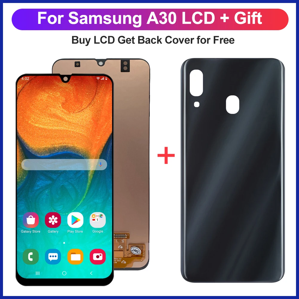 6,4 'Super AMOLED для Samsung Galaxy A30 A305 SM-A305F A305FN ЖК-дисплей с сенсорным экраном и дигитайзером в сборе с задней крышкой