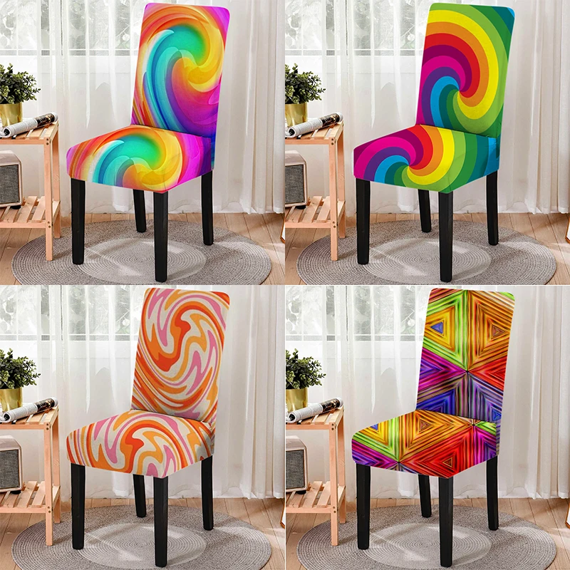 

3D Digital Printing Colorful Plaid Belt Pattern Chair Cover Spandex Anti-fouling Dining Chair Cover for Hotel Restaurant Home