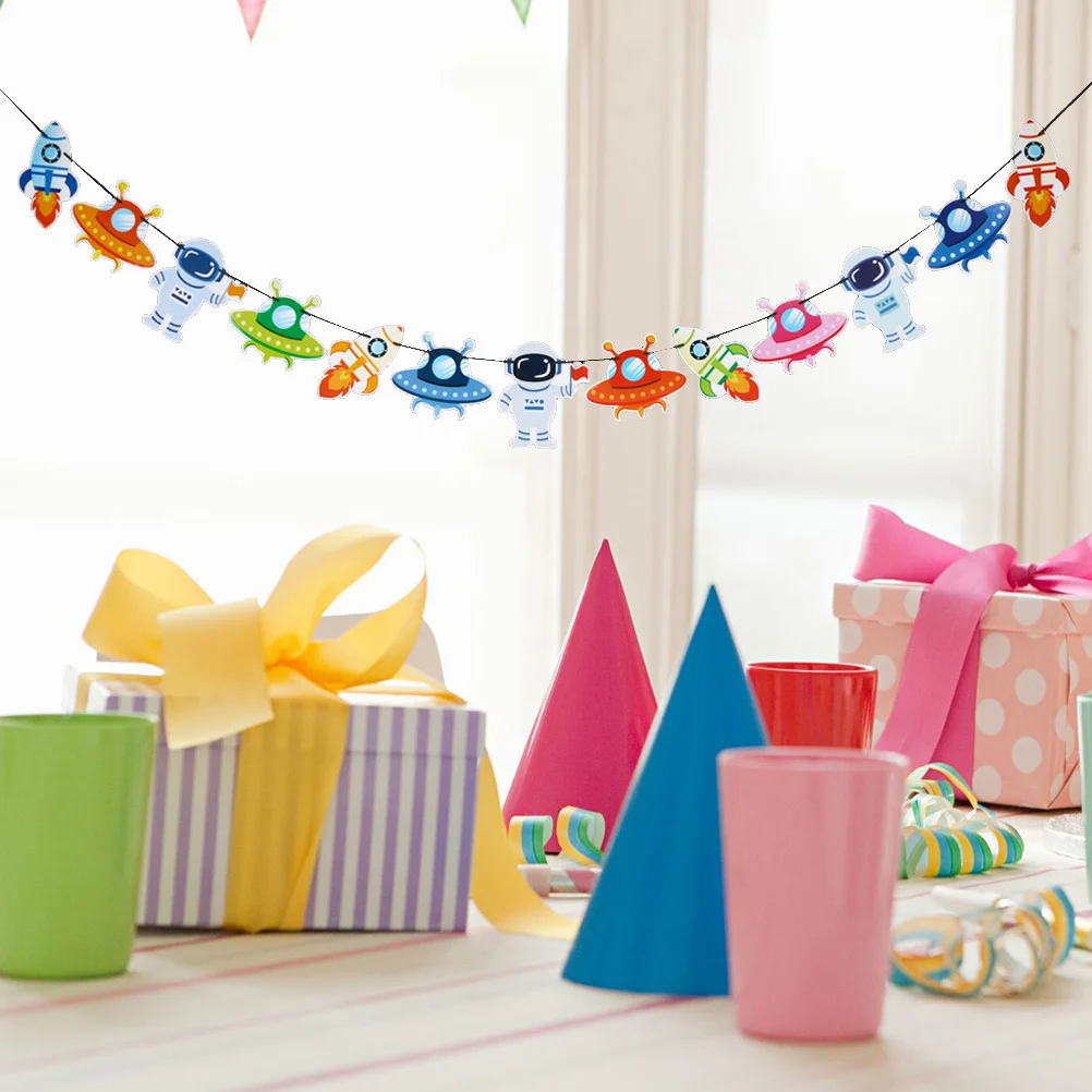 

Banner Birthday Astronaut Hanging Photo Party Garland Bunting Kids Prop Decorative String Spaceman Cartoon Space Outer Supplies
