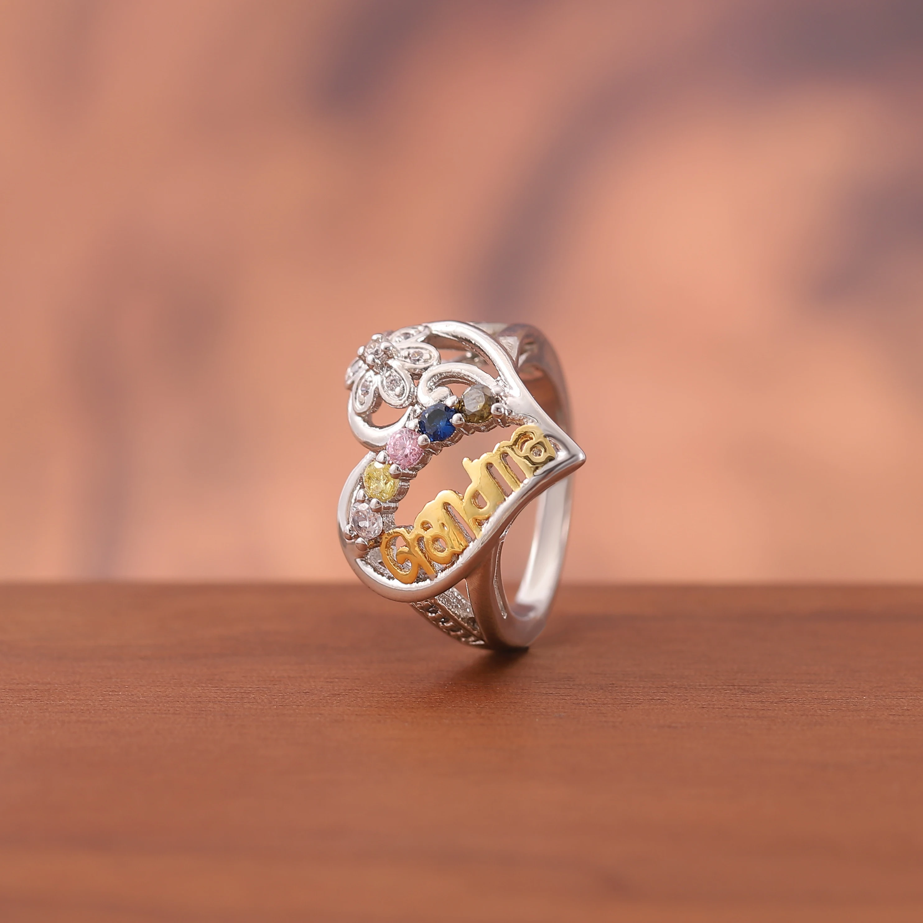 

Blue Jewelry Heart Style Zircon Ring White Gold Filled Party Engagement Band Rings for mother Birth Gifts