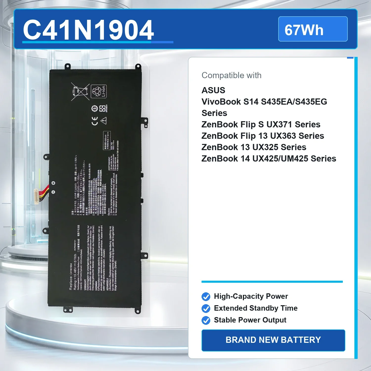 Фото Запасной аккумулятор для ноутбука C41N1904 67Wh 15.48V 0B200-03660500 для ASUS ZenBook 14 UX425 UM425 UX325 UX363 UX371. №2